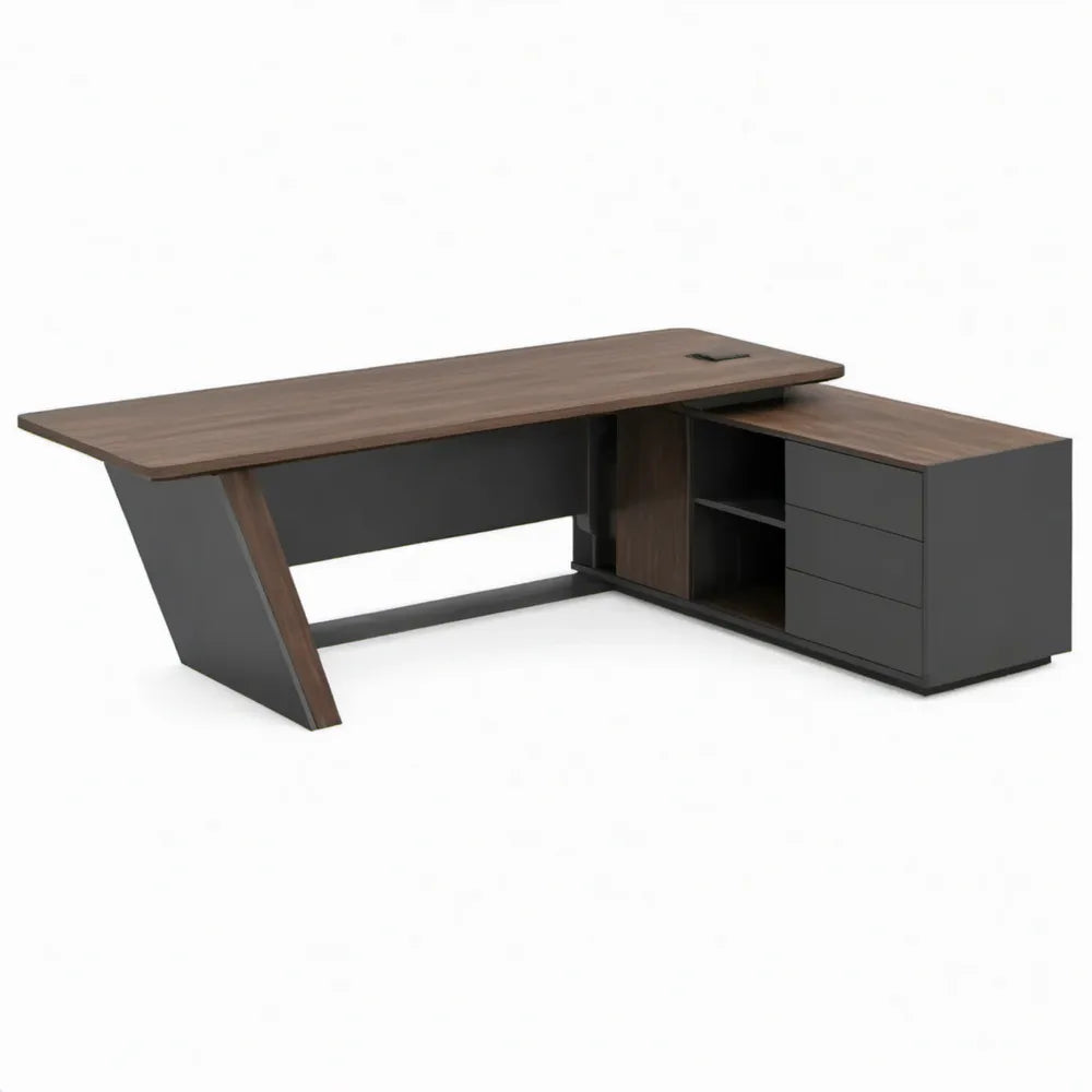 Hoekbureau met laden en open vakken, 180 x 160 x 75 cm, walnootbruin/antraciet