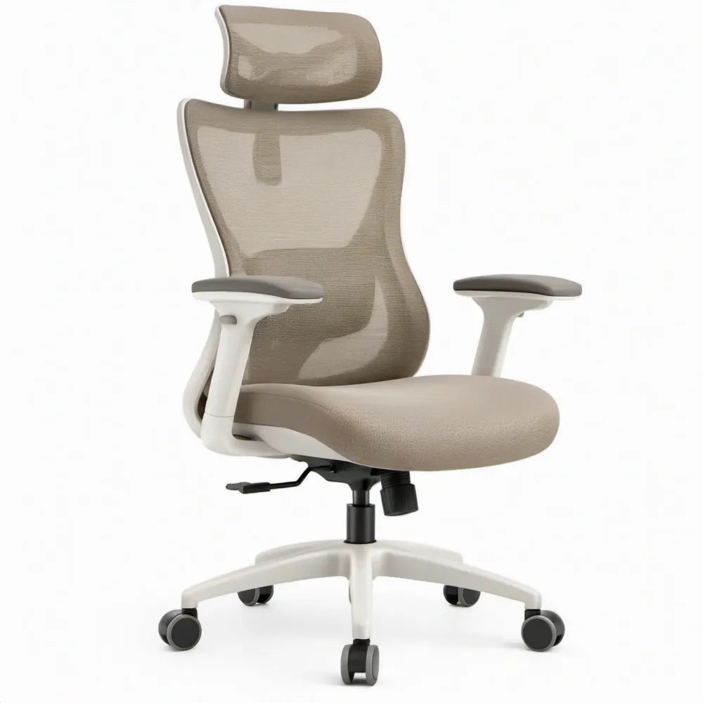 Ergonomische bureaustoel met hoofdsteun, beige, 66 x 66 x 116-126 cm