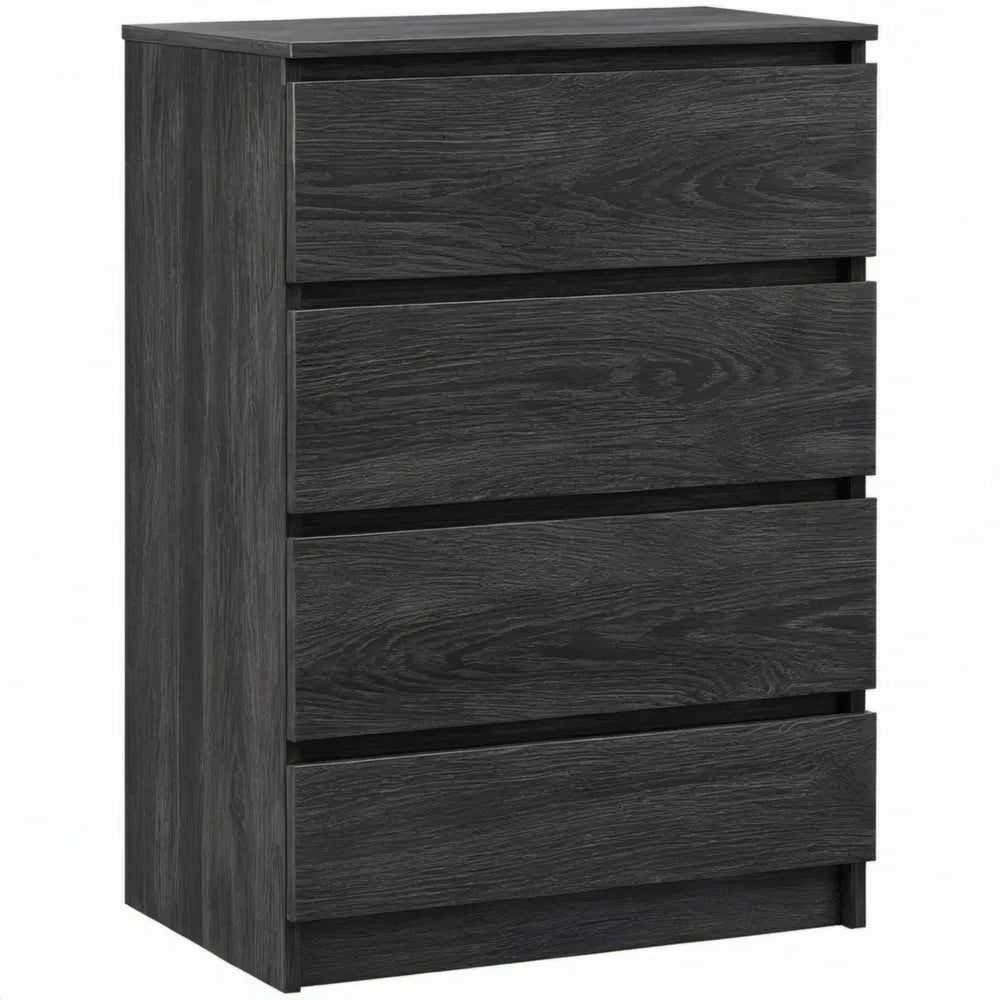 Ladekast met 4 greeploze lades 60 x 35 x 70 cm Zwart eikenlook