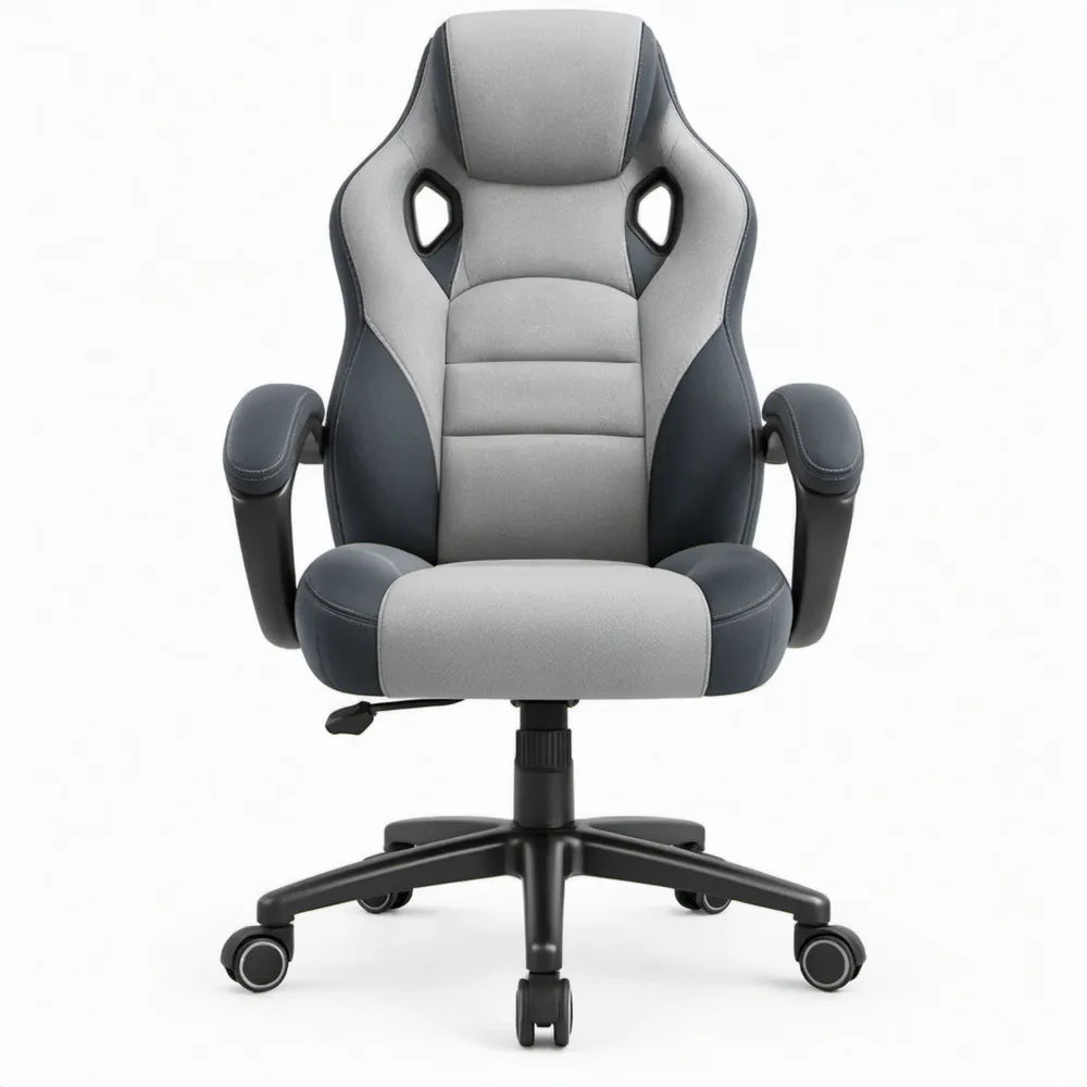 Ergonomische bureaustoel met hoge rugleuning, hoofdsteun en armleuningen 65 x 65 x 118-128 cm Grijs/Zwart