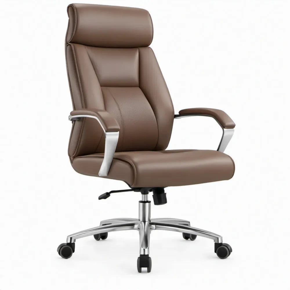 Ergonomische bureaustoel met hoge rugleuning en verstelbare zithoogte, bruin PU-kunstleer, 66 x 70 x 116-126 cm