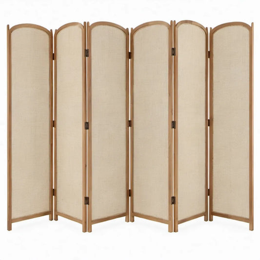 Inklapbaar kamerscherm met 6 panelen, 240 x 2 x 170 cm, naturel bruin en beige