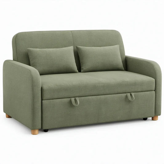 Groene 2-zits slaapbank van polyester met uittrekbaar slaapgedeelte, 142 x 90 x 88 cm