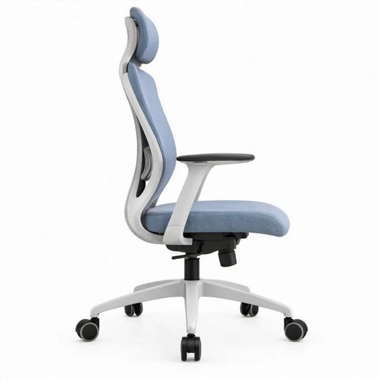 Ergonomische bureaustoel met hoofdsteun, lichtblauw/wit, 65 x 65 x 120-130 cm