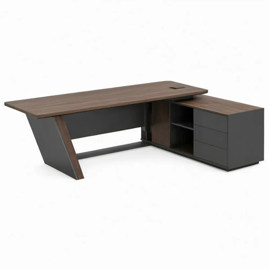 Hoekbureau met laden en open vakken, 180 x 160 x 75 cm, walnootbruin/antraciet