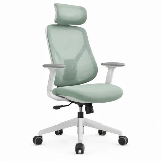 Ergonomische bureaustoel met hoofdsteun en armleuningen, mintgroen/wit, 64 x 64 x 118-128 cm