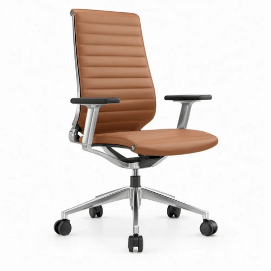 Ergonomische hoge rugleuning in cognac kunstleer, 65 x 65 x 116-126 cm