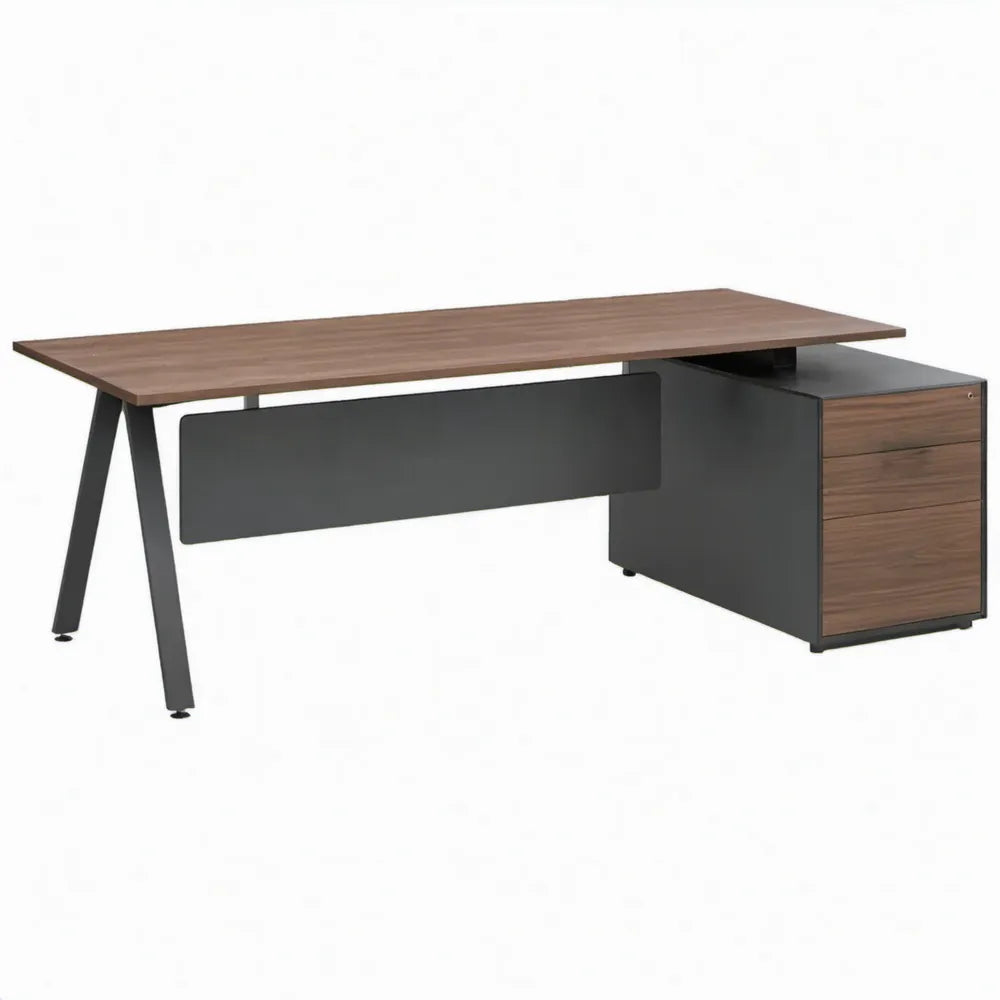 Bureau met 3 laden 180 x 80 x 75 cm – Walnootbruin/Zwart