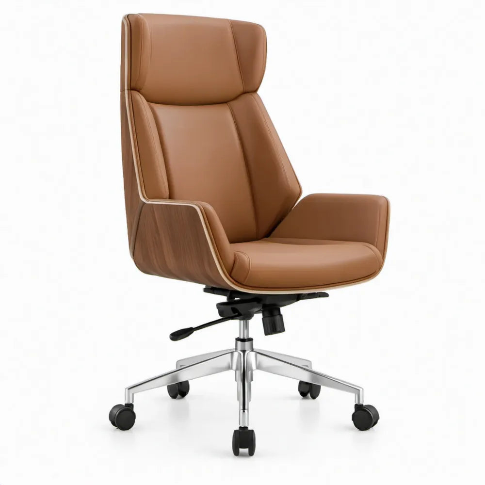 Directiestoel met hoge rugleuning 64 x 64 x 112-120 cm Cognacbruin Walnootbruin