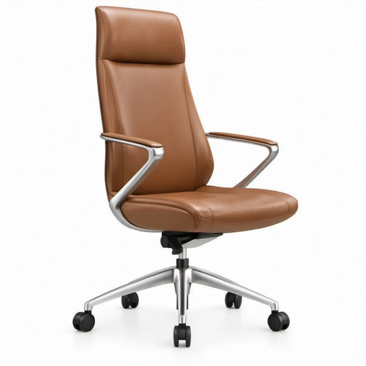 Ergonomische bureaustoel met hoge rugleuning, bruin PU-kunstleer, 67 x 67 x 118-128 cm