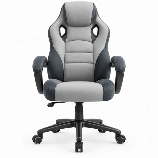 Ergonomische bureaustoel met hoge rugleuning, hoofdsteun en armleuningen 65 x 65 x 118-128 cm Grijs/Zwart