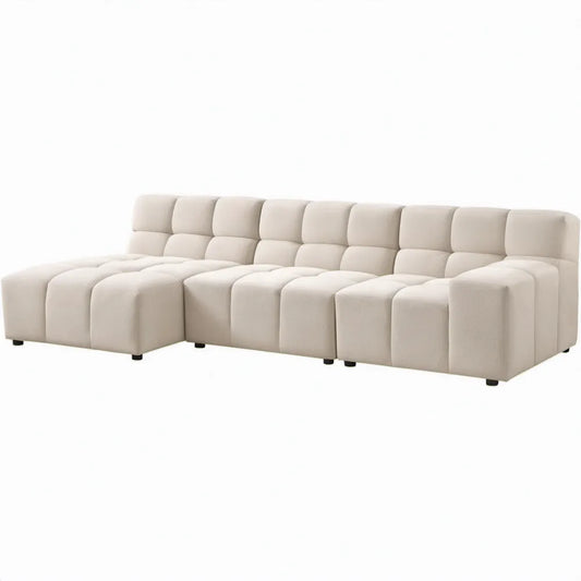 Modulaire 5-zitsbank van crèmekleurig polyester, 340 x 100 x 75 cm