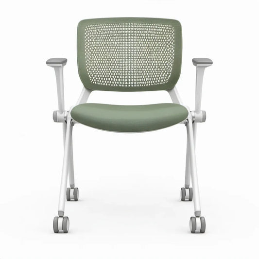 Groene en witte stoel met armleuningen en wielen, 60 x 60 x 85 cm