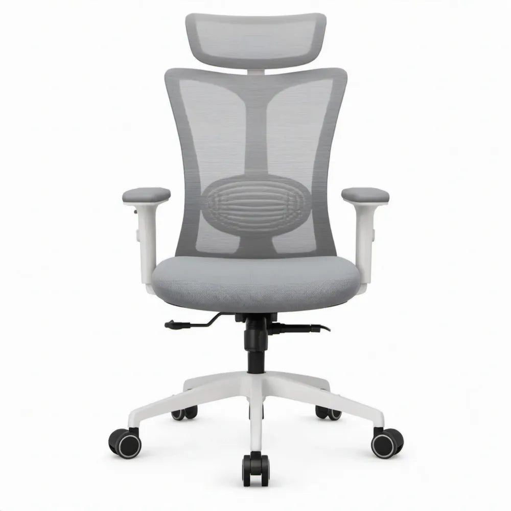 Ergonomische bureaustoel met hoofdsteun, grijs/wit/zwart, 64 x 64 x 116-126 cm