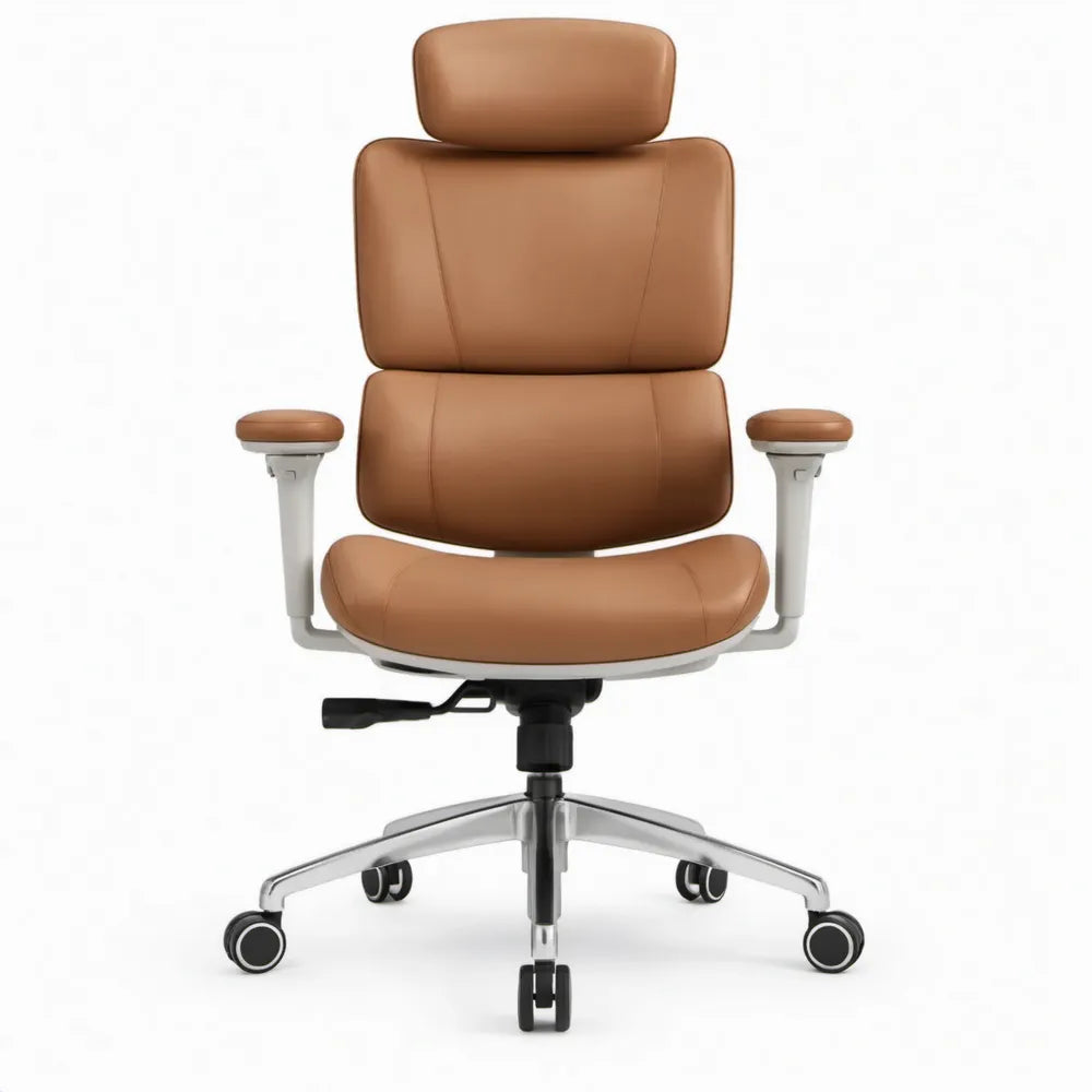 Ergonomische bureaustoel met hoofdsteun en verstelbare armleuningen, cognacbruin, 68 x 68 x 118-128 cm