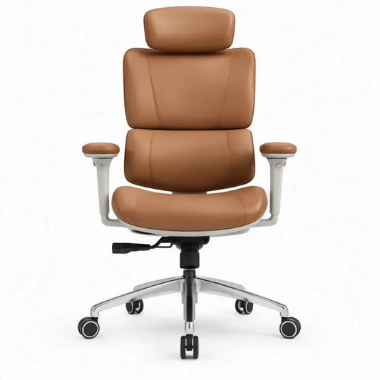 Ergonomische bureaustoel met hoofdsteun en verstelbare armleuningen, cognacbruin, 68 x 68 x 118-128 cm